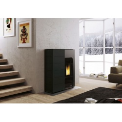 Soba pe peleti PALAZZETTI Ecofire Ecofire Ginger 9, dimensiuni 95 x 32 x 117 cm - 160 kg, culoare otel negru