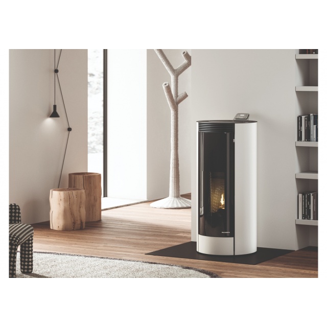 Soba pe peleti PALAZZETTI Ecofire Melita 6, dimensiuni 53 x 58 x 119 cm - 112 kg, culoare otel alb