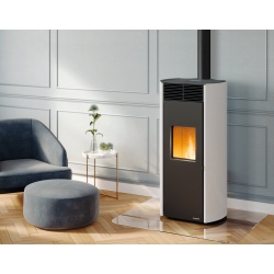 Soba pe peleti PALAZZETTI Ecofire CLELIA TC 9 US, dimensiuni 59 x 60 x 122 cm - 160 kg, culoare otel alb