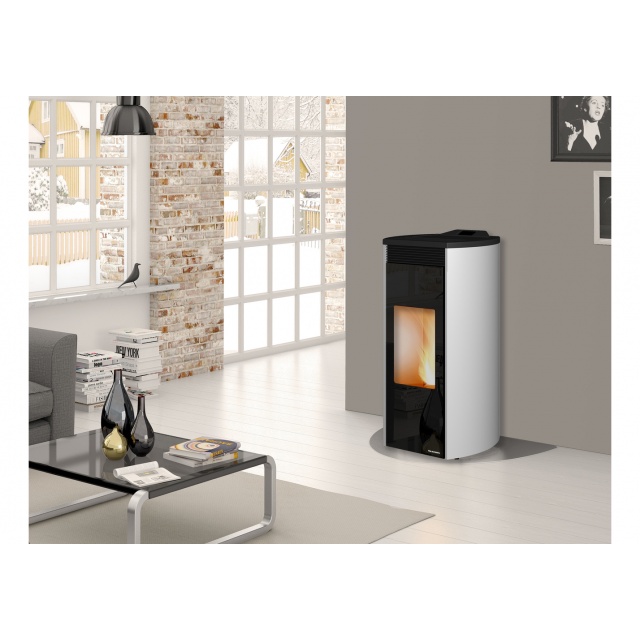 Soba pe peleti PALAZZETTI Ecofire GIORGIA 9 Pro2, dimensiuni 58 x 59 x 122 cm - 180 kg, culoare otel alb
