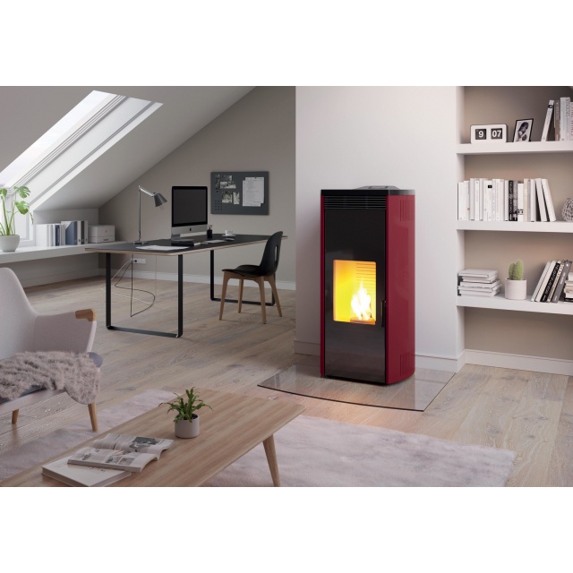 Soba pe peleti PALAZZETTI Ecofire GIORGIA 12 Pro3, dimensiuni 58 x 59 x 122 cm - 180 kg, culoare otel rosu