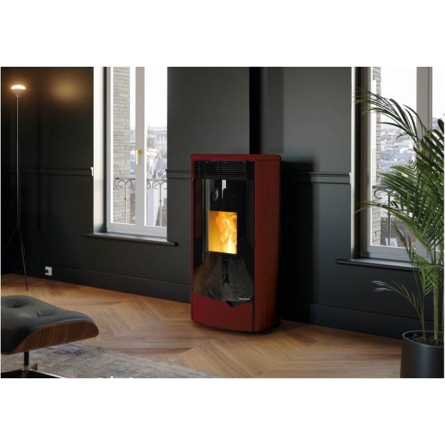 Soba pe peleti PALAZZETTI Ecofire NADINE US 12, dimensiuni 62 x 68 x 125 cm - 190 kg, culoare ceramica burgundy