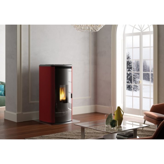 Soba pe peleti hidraulica PALAZZETTI Ecofire MAIDA IDRO 18T, dimensiuni 62 x 58 x 122 cm - 190 kg, culoare otel rosu