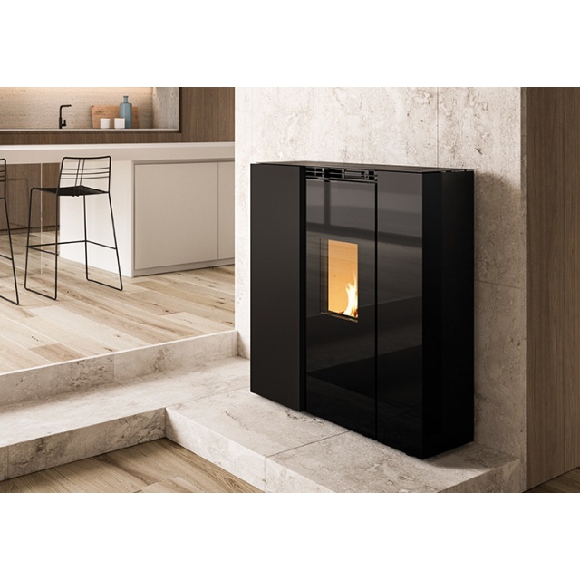 Soba pe peleti hidrroventilata PALAZZETTI TIFFANY IDRO V13 TC, dimensiuni 101 x 36 x 116 cm - 244 kg, culoare otel caffe latte