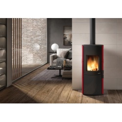 Soba pe lemne PALAZZETTI Dalia, dimensiuni 55 x 51 x 122 cm - 190 kg, culoare ceramica rosu
