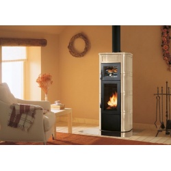 Soba pe lemne cu cuptor PALAZZETTI Elisa, dimensiuni 60 x 52 x 140 cm - 180 kg, culoare ceramica beige