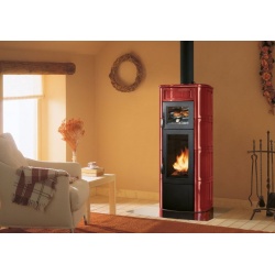 Soba pe lemne cu cuptor PALAZZETTI Elisa, dimensiuni 60 x 52 x 140 cm - 180 kg, culoare ceramica burgundy