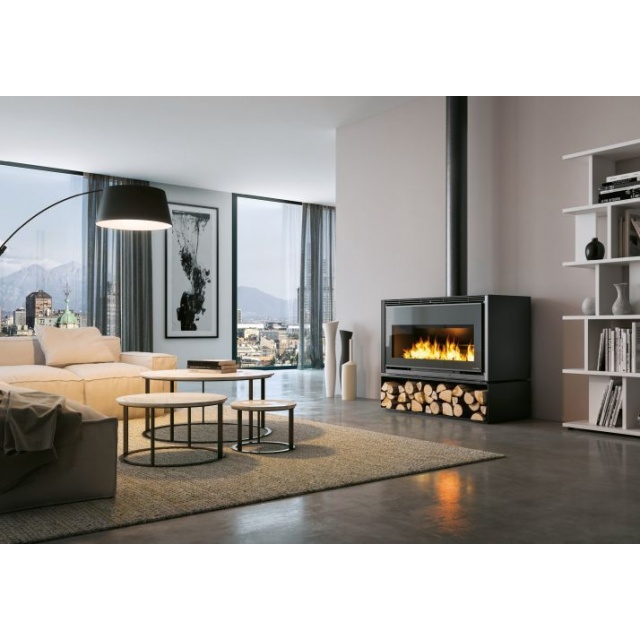 Soba pe lemne PALAZZETTI Iki 16:9, dimensiuni 114 x 54 x 66 cm - 278 kg, culoare otel negru