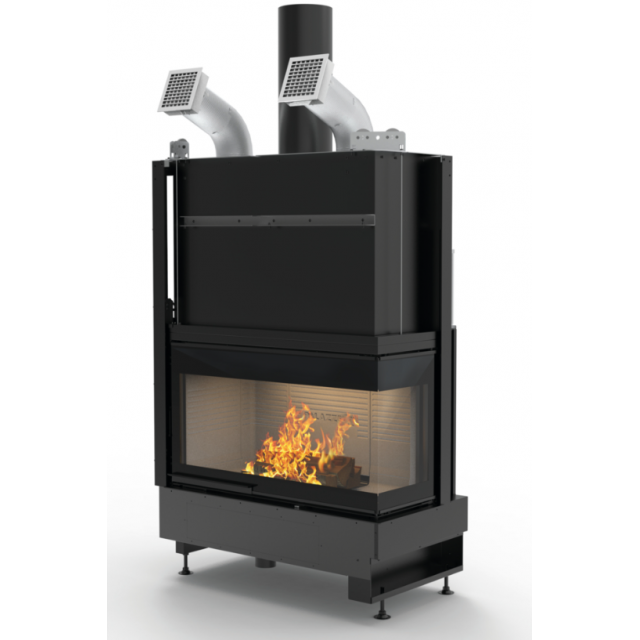 Semineu pe lemne PALAZZETTI WTX 90F N19, dimensiuni 113 x 61 x 172 cm - 375 kg, colt sticla dreapta