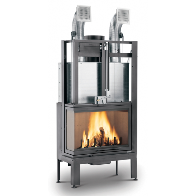 Semineu pe lemne PALAZZETTI MX 64 R, dimensiuni 74 x 55 x 145 cm - 160 kg, versiune cu colț de sticlă în dreapta