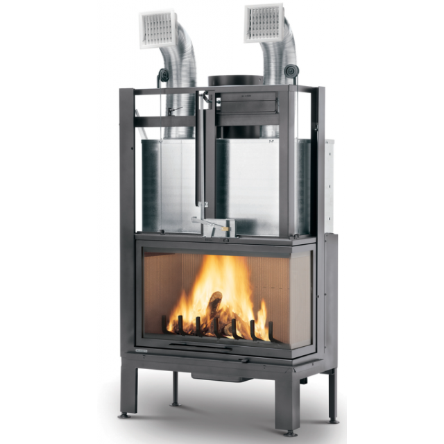 Semineu pe lemne PALAZZETTI MX 86 F , dimensiuni 100 x 67 x 165 cm - 240 kg, versiune cu colț de sticlă în stanga