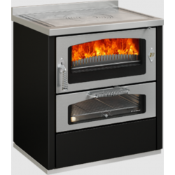 Sobă pe lemne cu cuptor DE MANINCOR Domino D8, dimensiuni 80x60x86 cm, culoare negru cu usi din otel inoxidabil