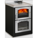 Sobă pe lemne cu cuptor DE MANINCOR Domino MAXI D6, dimensiuni 60x60x86 cm, culoare negru cu usi inox