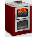 Sobă pe lemne cu cuptor DE MANINCOR Domino MAXI D6, dimensiuni 60x60x86 cm, culoare rosu cu usi inox