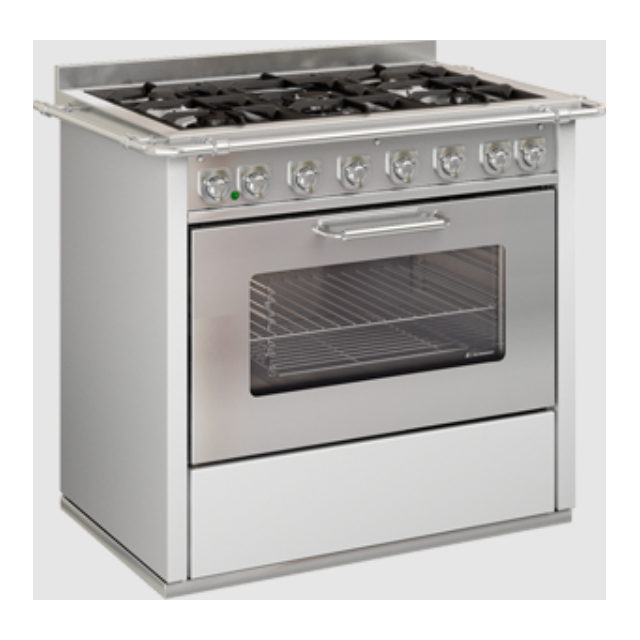 Aragaz cu 5 zone pe gaz sau electric cu cuptor DE MANINCOR GD9, dimensiuni 90x60x86 cm, culoare gri cu usi din inox