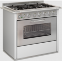 Aragaz cu 5 zone pe gaz sau electric cu cuptor DE MANINCOR GD9, dimensiuni 90x60x86 cm, culoare gri cu usi din inox