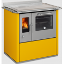 Sobă pe lemne cu cuptor DE MANINCOR E80, dimensiuni 80x60x86 cm, culoare galben cu usi din inox
