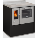 Sobă pe lemne cu cuptor DE MANINCOR E80, dimensiuni 80x60x86 cm, culoare negru cu usi din inox