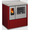 Sobă pe lemne cu cuptor DE MANINCOR E80, dimensiuni 80x60x86 cm, culoare rosu cu usi din inox