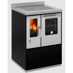 Sobă pe lemne cu cuptor DE MANINCOR E60F, dimensiuni 60x60x86 cm, culoare negru cu usi din inox