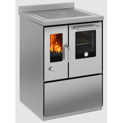 Sobă pe lemne cu cuptor DE MANINCOR E60F, dimensiuni 60x60x86 cm, otel inoxidabil