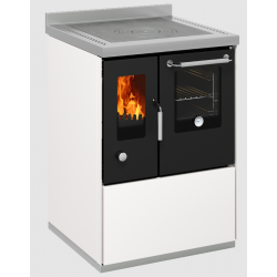 Sobă pe lemne cu cuptor DE MANINCOR E60F, dimensiuni 60x60x86 cm, culoare alb cu usi negre