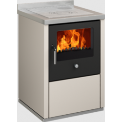 Sobă pe lemne cu cuptor DE MANINCOR E60, dimensiuni 60x60x86 cm, culoare ivory cu usi negre