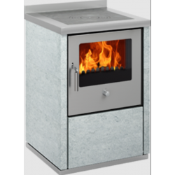 Sobă pe lemne cu cuptor DE MANINCOR E60, dimensiuni 60x60x86 cm, culoare piatra cu usi din inox