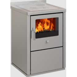 Sobă pe lemne cu cuptor DE MANINCOR E60, dimensiuni 60x60x86 cm, culoare otel inoxidabil