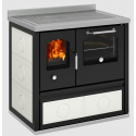 Sobă pe lemne cu cuptor DE MANINCOR E90P, dimensiuni 90x60x86 cm, culoare alb cu usi negre