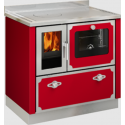 Sobă pe lemne cu cuptor DE MANINCOR F90, dimensiuni 90x60x86, culoare rosu cu usi din inox