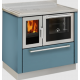 Sobă pe lemne cu cuptor DE MANINCOR F90, dimensiuni 90x60x86, culoare albastru cu usi din inox