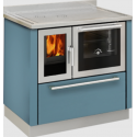 Sobă pe lemne cu cuptor DE MANINCOR F90, dimensiuni 90x60x86, culoare albastru cu usi din inox
