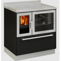 Sobă pe lemne cu cuptor DE MANINCOR F80, dimensiuni 80x60x86 cm, culoare negru cu usi din inox