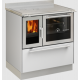 Sobă pe lemne cu cuptor DE MANINCOR F80, dimensiuni 80x60x86 cm, culoare alb cu usi din inox