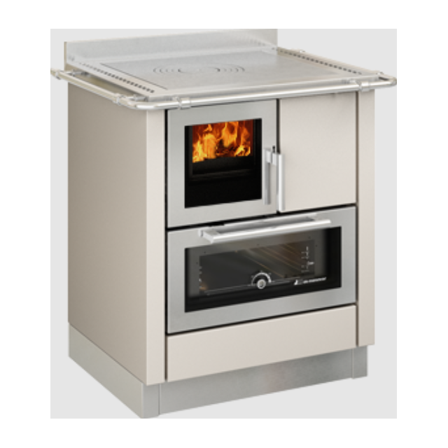 Sobă pe lemne cu cuptor DE MANINCOR F70, dimensiuni 70x60x86 cm, culoare ivory cu usi din inox