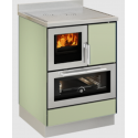 Sobă pe lemne cu cuptor DE MANINCOR F60, dimensiuni 60x60x86 cm, culoare verde cu usi din inox