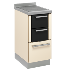 Sobă pe lemne DE MANINCOR F40, dimensiuni 40x60x86 cm, culoare crem cu usi negre