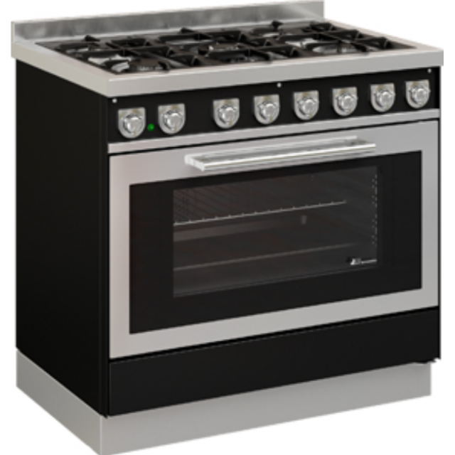Aragaz cu 5 zone pe gaz sau electric cu cuptor multifuncțional DE MANINCOR G90 MAXI, dimensiuni 90x60x86 cm, culoare negru