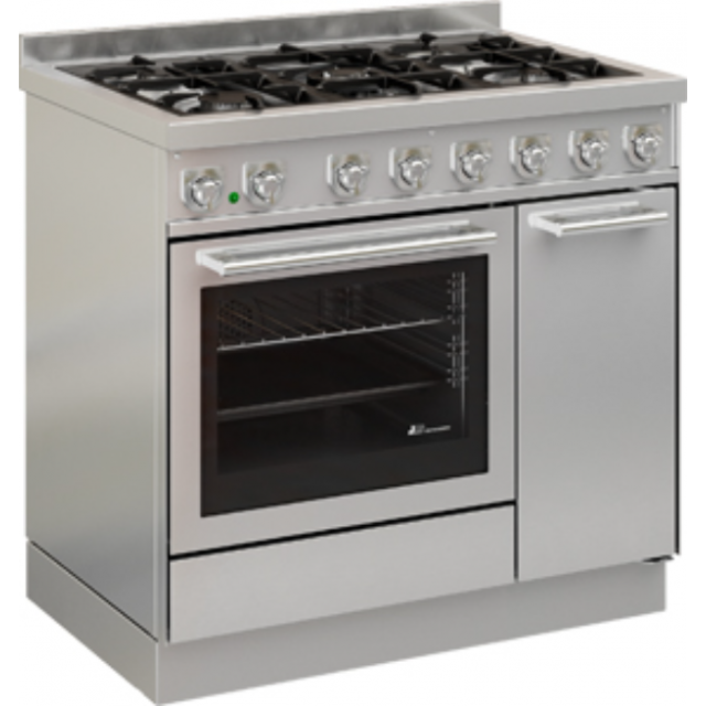Aragaz cu 5 zone pe gaz sau electric cu cuptor multifuncțional DE MANINCOR G90, dimensiuni 90x60x86 cm, culoare otel inoxidabil