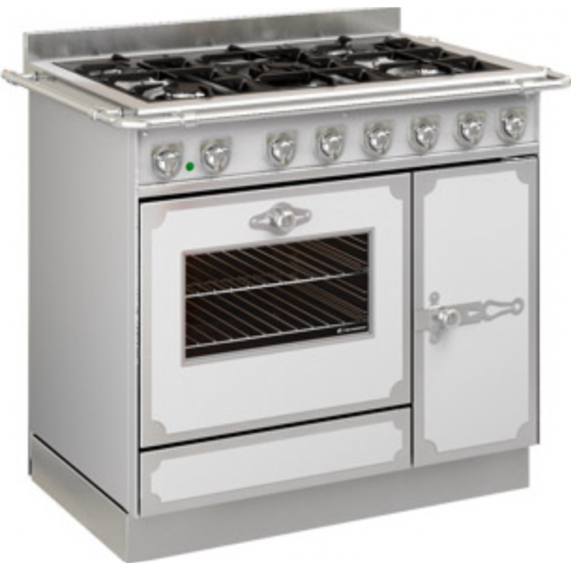 Aragaz cu 5 zone pe gaz sau electric cu cuptor multifuncțional DE MANINCOR G90, dimensiuni 90x60x86 cm, culoare alb