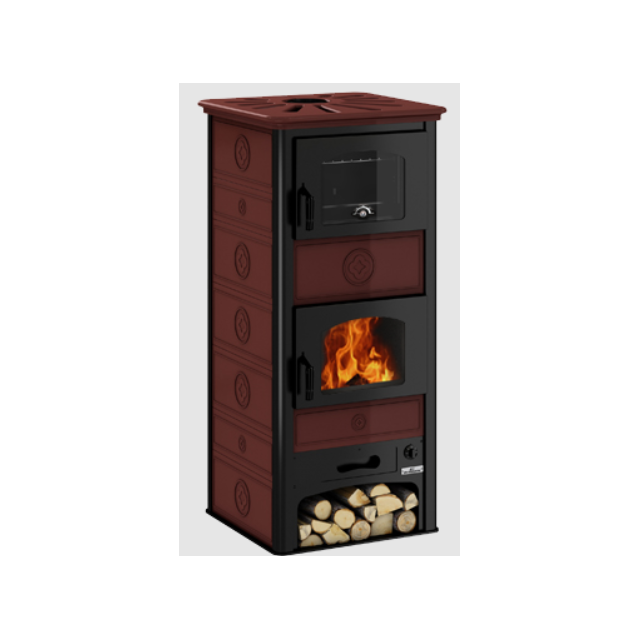 Soba pe lemne cu cuptor DE MANINCOR S60F, dimensiuni 68x66x145 cm, culoare bordeaux