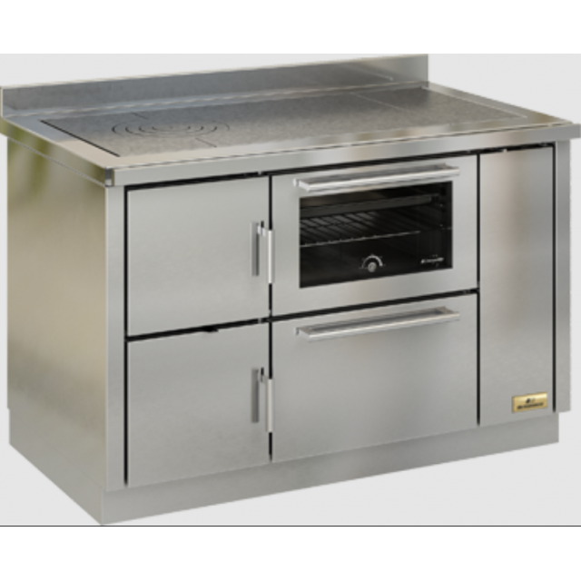 Sobă pe lemne cu cuptor DE MANINCOR LM140, dimensiuni 140x80x91 cm, culoare otel inoxidabil