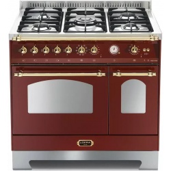 Aragaz Lofra Dolcevita RRD96MFTE/CI, 90x60cm, gaz, 5 arzatoare, grill, rotisor, timer, cuptor dublu, visiniu