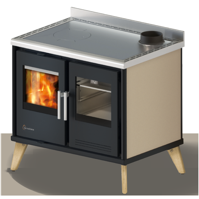Soba pe lemne TERMOVANA ATHENA FEET, putere termică nominală 11,4 kW, Ieșire superioară a fumului