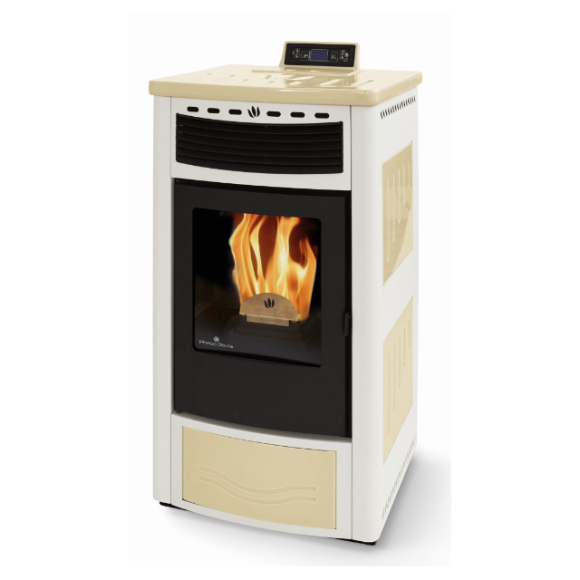 Soba pe peleti PHEBO Maia, putere termică 12.7 kW, culoare metal fildes