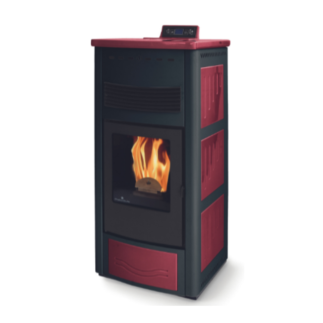 Soba pe peleti PHEBO Maia Maxi, putere termică 12.7 kW, culoare negru-rosu