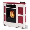 Soba pe peleti PHEBO Iris 12, putere termică 11.5 kW, culoare alb-rosu