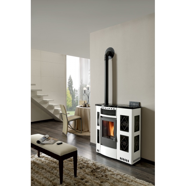 Soba pe peleti PHEBO Iris 12, putere termică 11.5 kW, culoare alb-negru