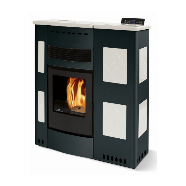 Soba pe peleti PHEBO Iris Maxi 12, putere termică 11.5 kW, culoare negru-alb